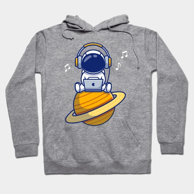 Cute Astronaut Listening Music With Laptop And Headphone Hoodie by Catalyst Labs